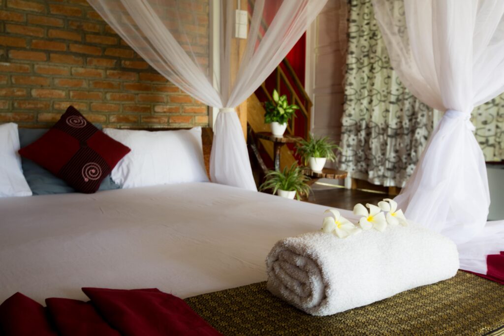 the honey moon villa double bed at airmanis hillside retreat padang west sumatra