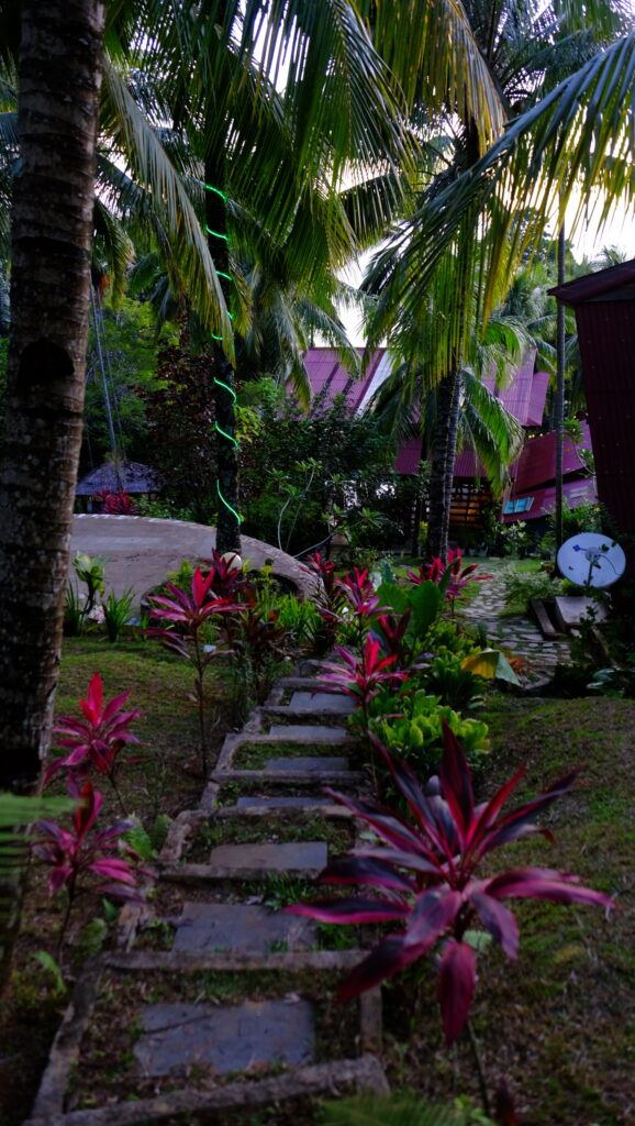the flowery stairs to the garden top terrace at airmanis hillside retreat padang west sumatra