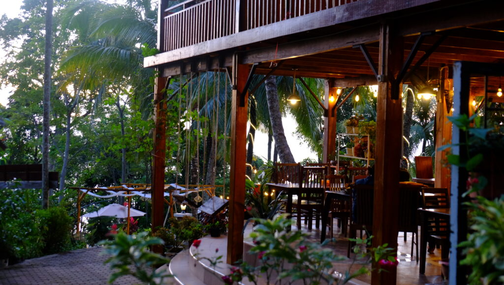 the wooden flowery restaurant at airmanis hillside retreat padang west sumatra